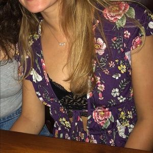 {FashionNova} Floral Tie Front Top